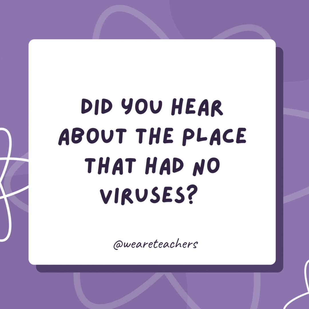 Did you hear about the place that had no viruses? They all flu away. Did you hear about the place that had no viruses?
They all flu away.