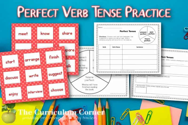 perfect-verb-tense-game materials for a verb tense spinner game