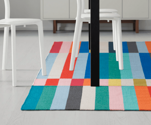 A colorful rug is shown.