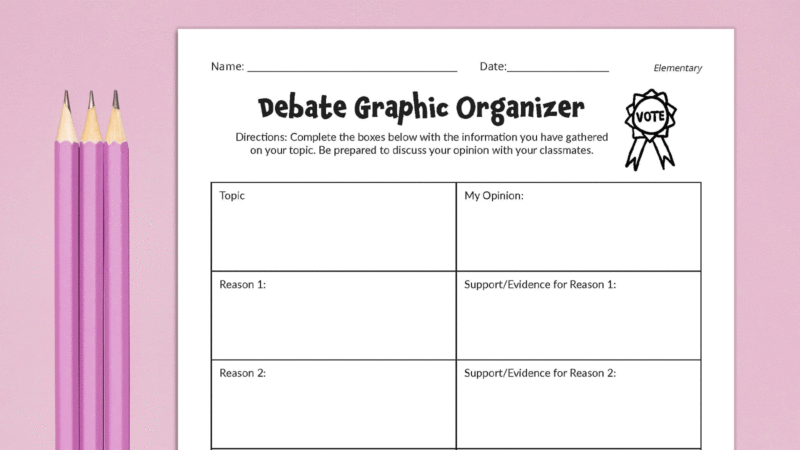 Debate Graphic Organizer (Free Printable) Gif of the different pages in the Debate Graphic Organizer printable downloadable