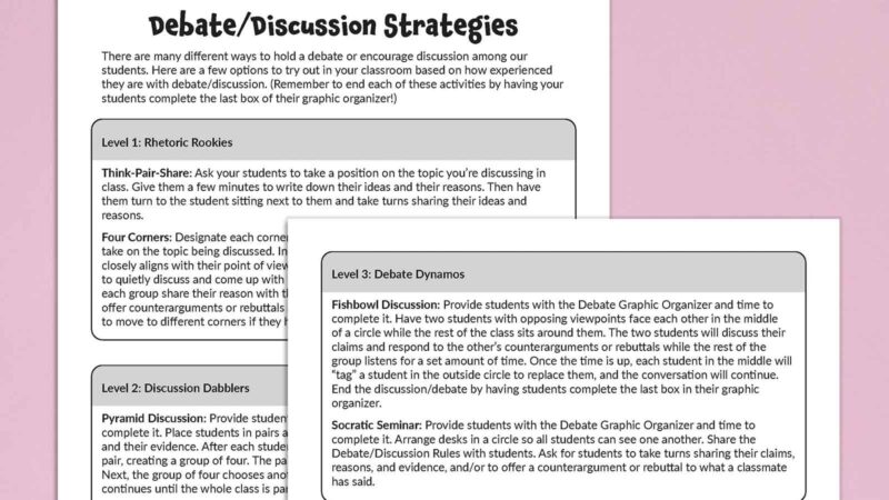 Debate Graphic Organizer (Free Printable) Images of the debate/discussion strategies pages