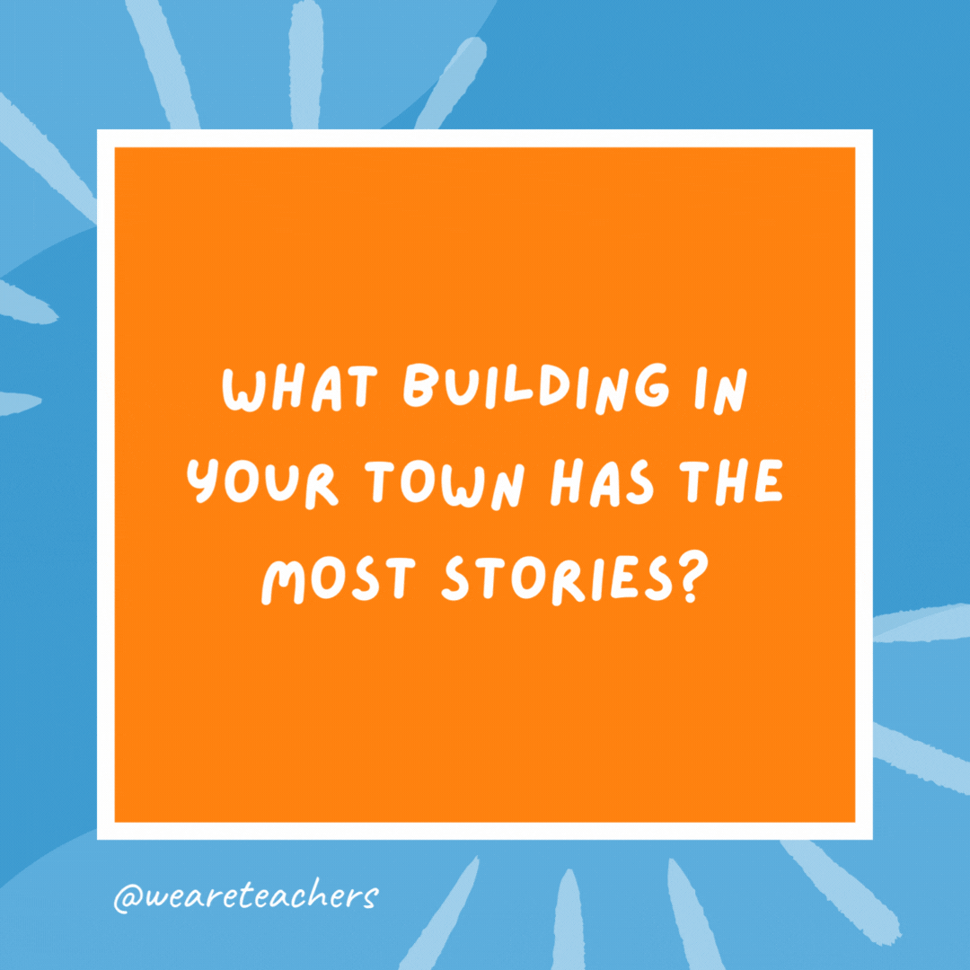 What building in your town has the most stories? The public library. What building in your town has the most stories?
The public library.