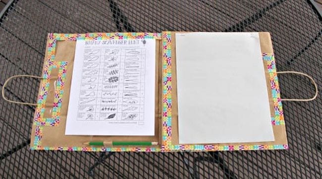 Nature Journal A nature journal made from cardboard, with blank ages and a page showing different nature items