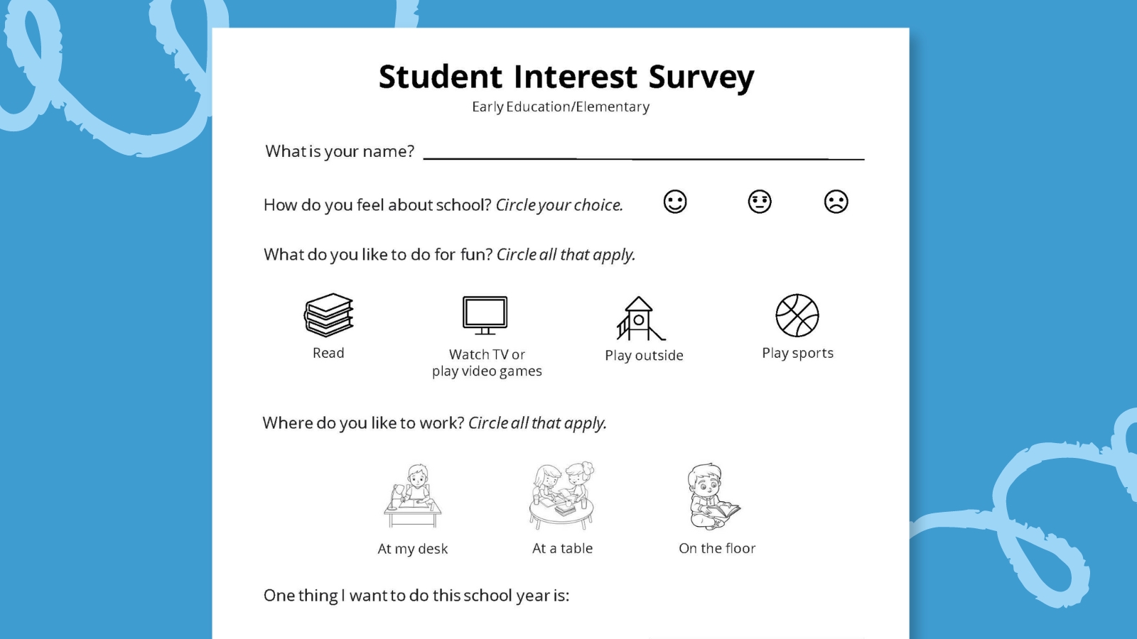 Free Student Interest Survey: Get To Know Your Class Image of the early elementary student interest survey