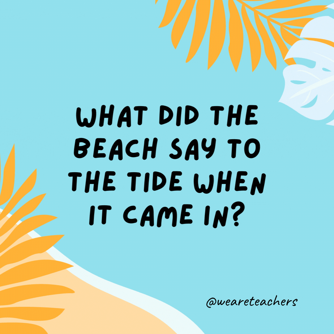 38 Super Silly Summer Jokes for Kids What did the beach say to the tide when it came in? Long time, no sea. - funny summer jokes for kids