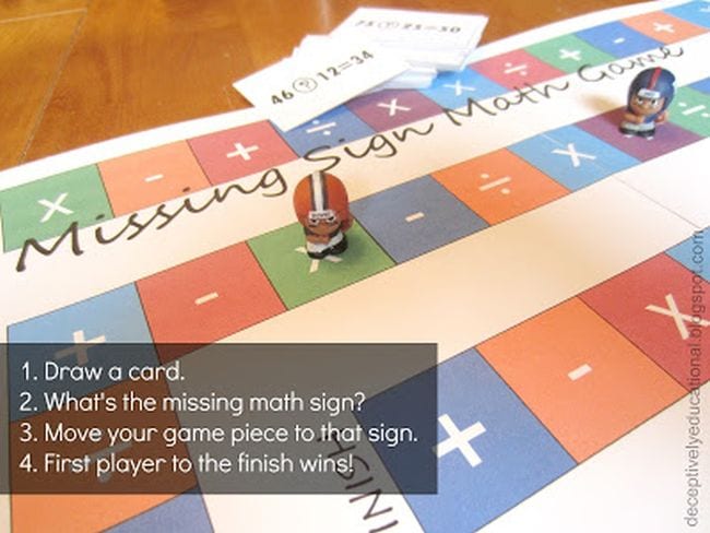 Third Grade Math Games Deceptively Educational 2 Missing sign printable board game for arithmetic signs practice