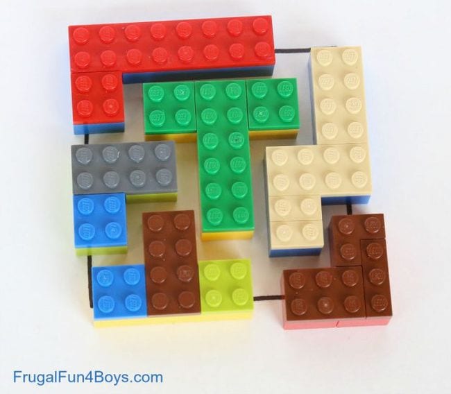 Third Grade Math Games Frugal Fun LEGO blocks put together to form a 10 by 10 area puzzle