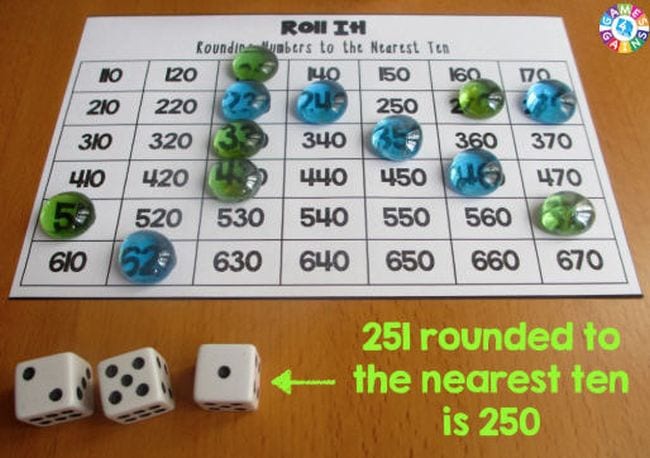 Third Grade Math Games Games 4 Gains Printable charts with dice and colored glass markers