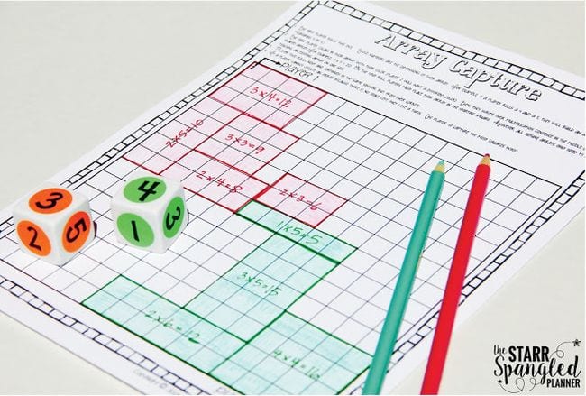 Third Grade Math Games Jillian Starr Array Capture math game using printable graph worksheets to learn perimeter and area