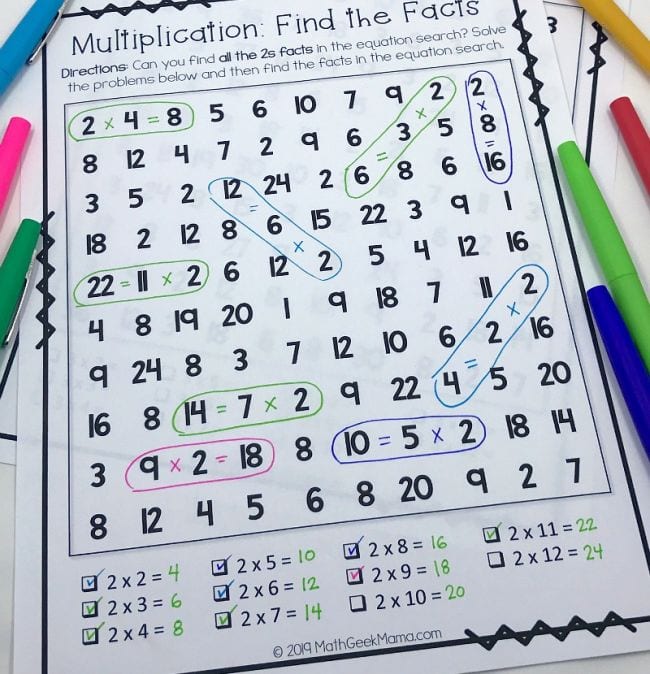 Third Grade Math Games Math Geek Mama Multiplication fact search printable worksheet