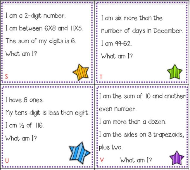 Third Grade Math Games Primary Inspiration Printable cards with math riddles