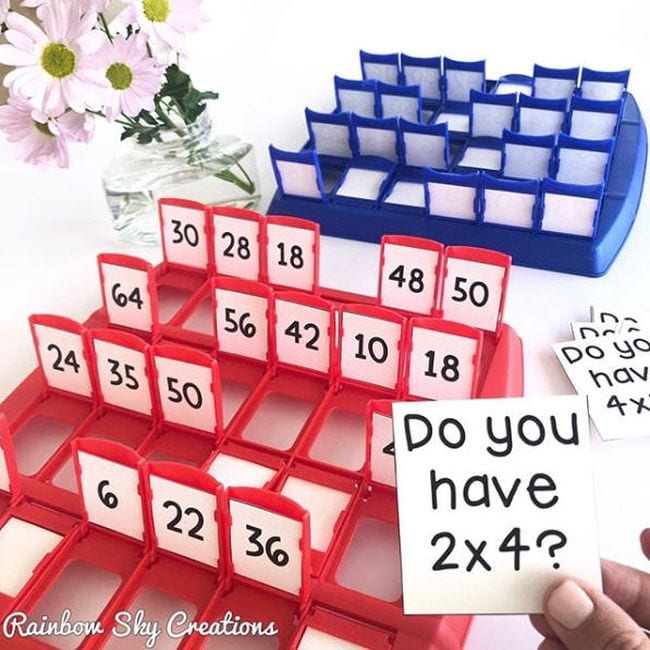 Third Grade Math Games Rainbow Sky Creations IG Guess Who? game turned into a multiplication facts game