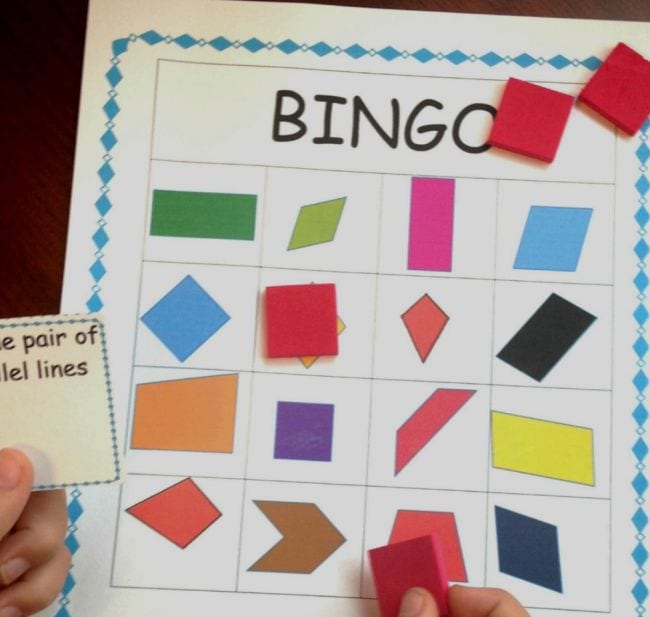 Third Grade Math Games Youve Got This Math Quadrilateral Bingo game with colorful shapes