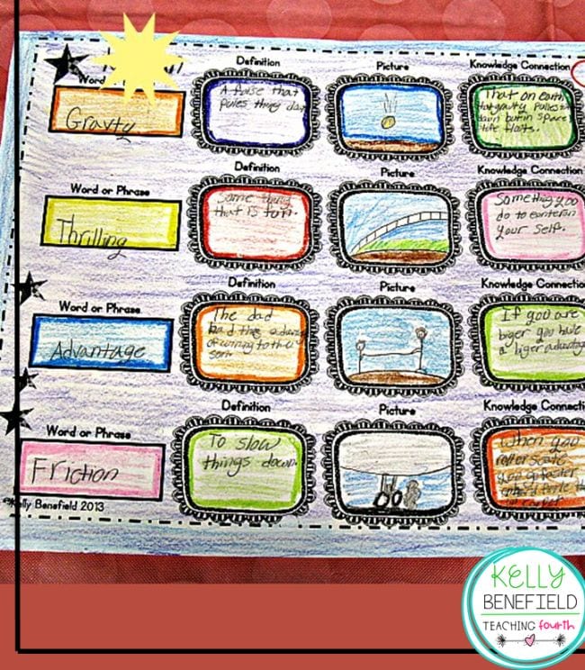 Colorful vocabulary graphic organizer 