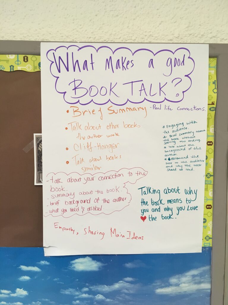 book-talk-anchor-chart anchor chart about how to lead a book talk