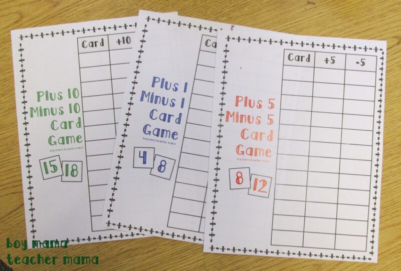 card-game paper with directions for a math facts game