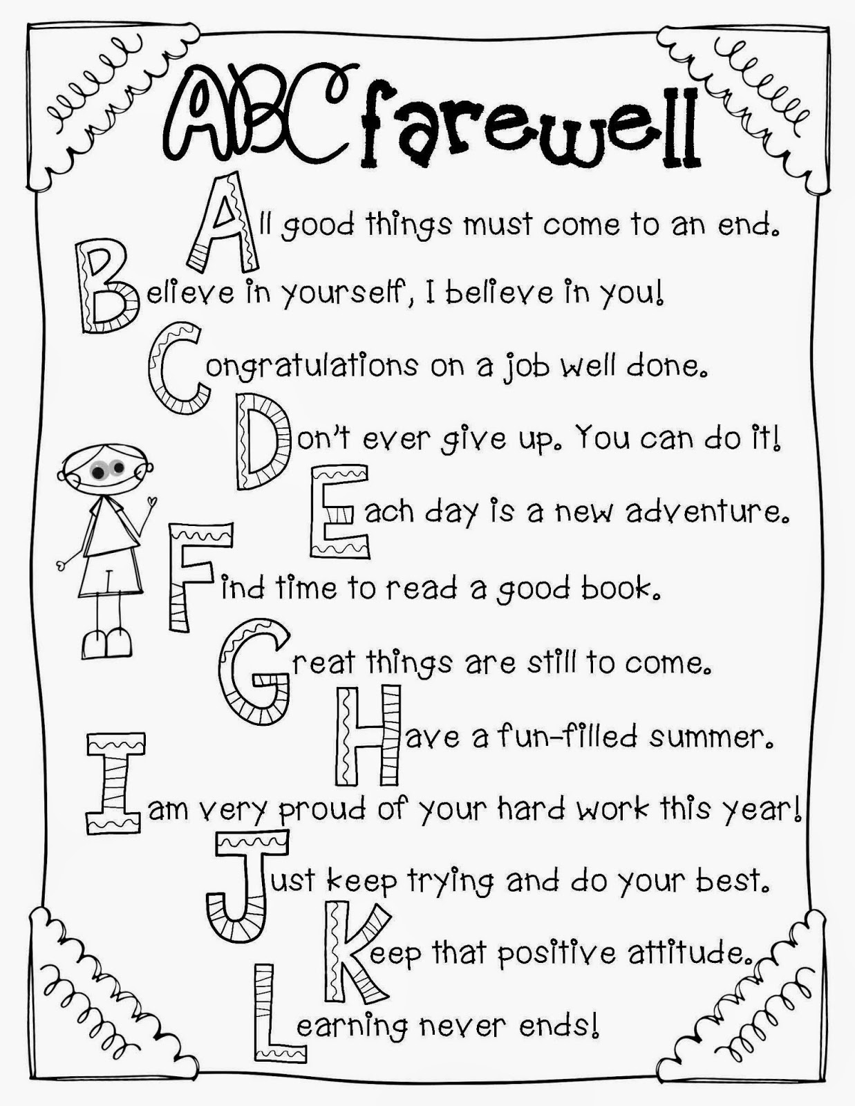 End of Year Letters: ABC Farewell ABC Farewell printable, with a short note about the past school year for each letter