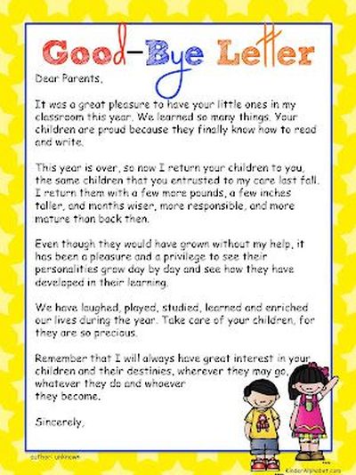 End of Year Letters: Families Letter from teacher to parents at the end of the year, thanking them for a good school year with their child