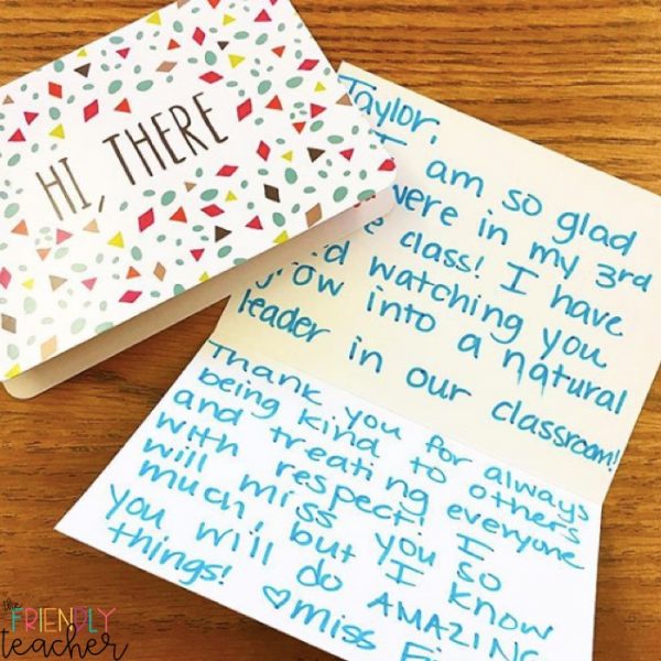 End of Year Letters: Handwritten Handwritten note from a teacher to a student at the end of the year