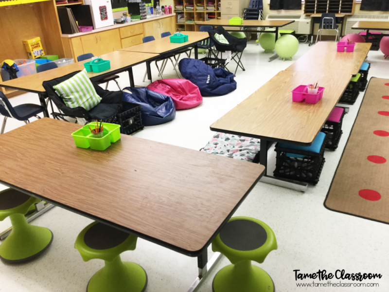 example-of-flexible-seating classroom with flexible seating examples including beanbags and stools