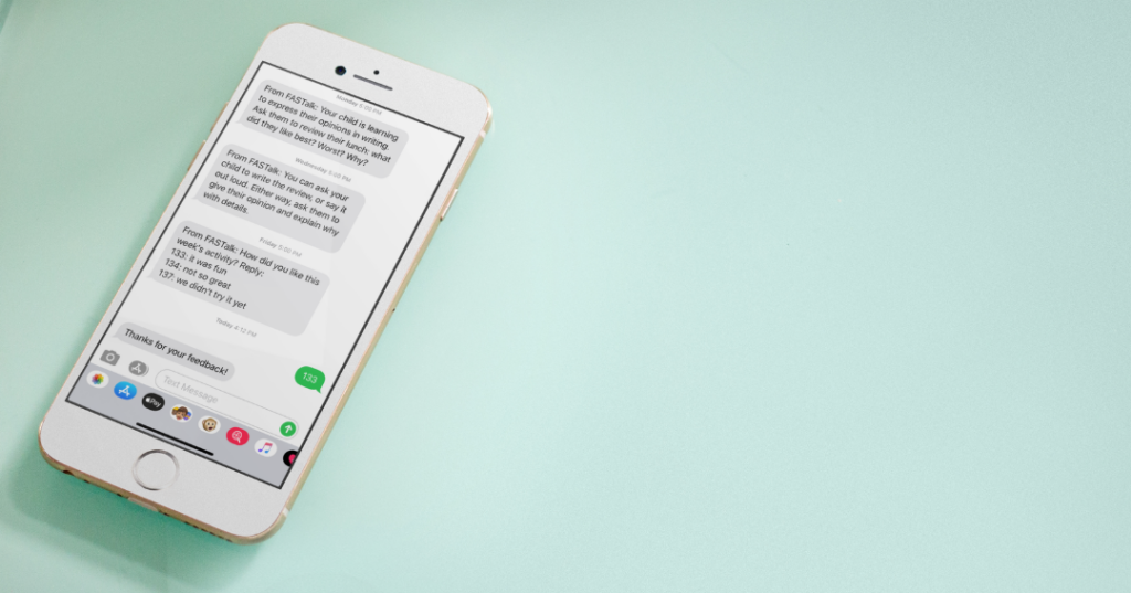 A dummy text chain on a smart phone representing family engagement practices.