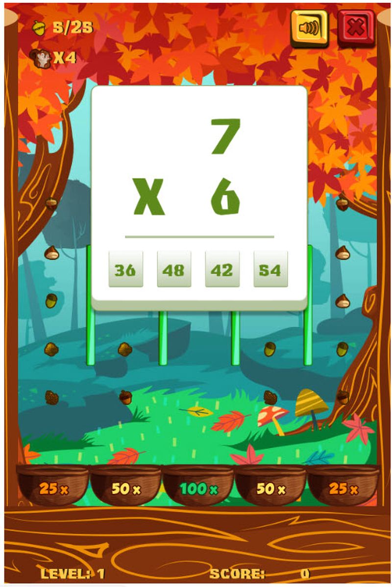 Online Interactive Math Games: Going Nuts Multiplication facts practice game with a squirrel and nuts theme