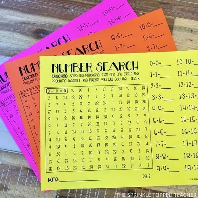 number-search number search sheets for math fact games