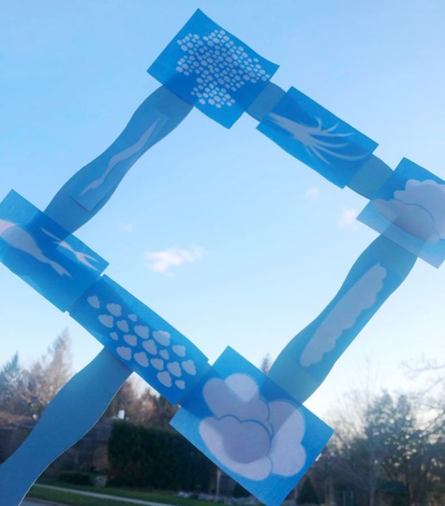 Outdoor Science Activities: Cloud Viewer Frame made of wood craft sticks framing a cloud in the sky (Outdoor Science Activities)