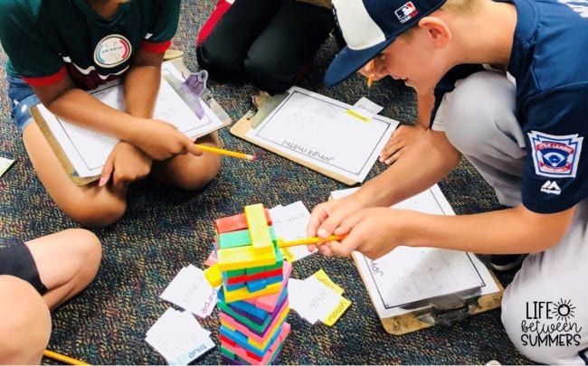 Third Grade Math Games: Jenga Division Third grade math students learning division facts by playing Jenga