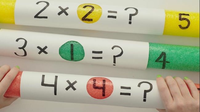Third Grade Math Games: Pool Noodle Multiplication Pool noodles turned into multiplication math manipulatives (Third Grade Math Games)