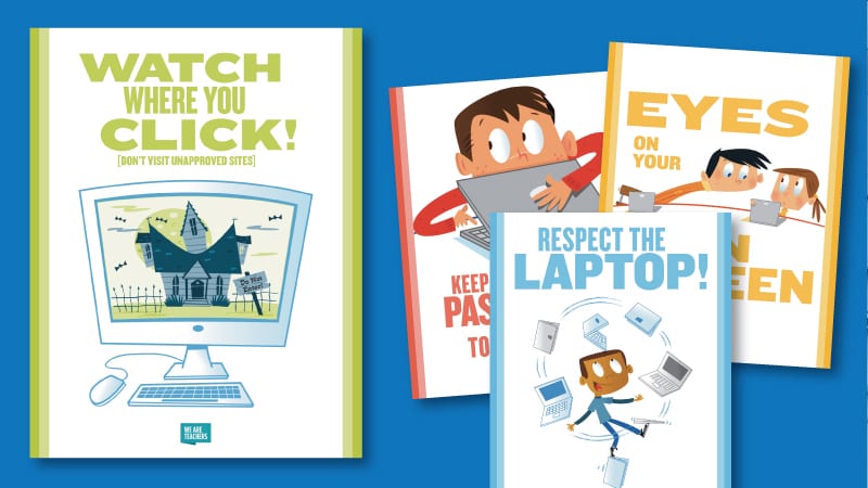 Free Classroom Tech Rules Posters for classroom procedures
