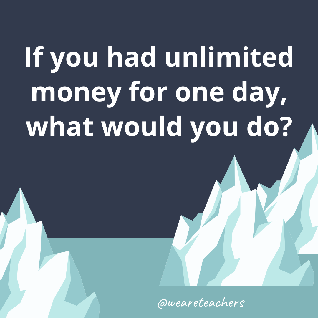 If you had unlimited money for one day, what would you do? If you had unlimited money for one day, what would you do?- fun icebreaker questions
