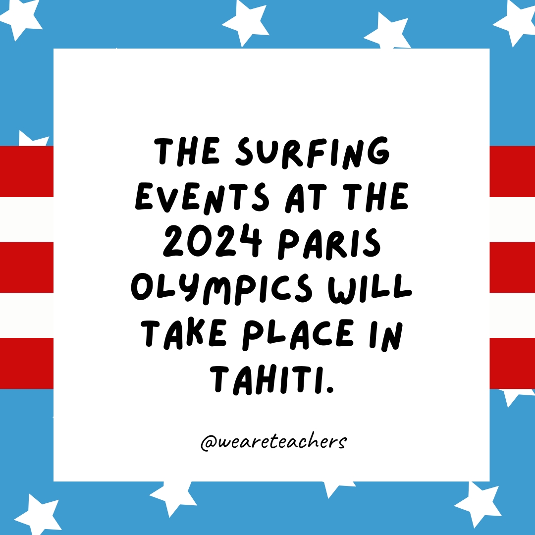  The surfing events at the 2024 Paris Olympics will take place in Tahiti.- Olympics Facts