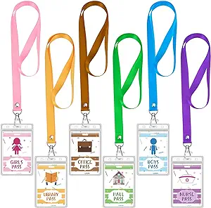 hall-passes six hall passes with lanyards for classroom routines