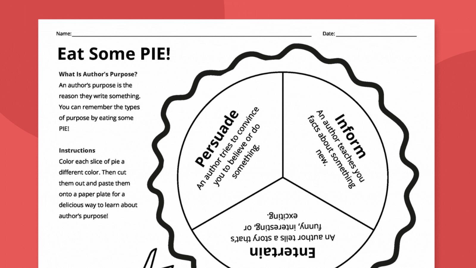 Author’s Purpose Worksheets Rotating animated GIF showing three different Author's Purpose printable worksheets
