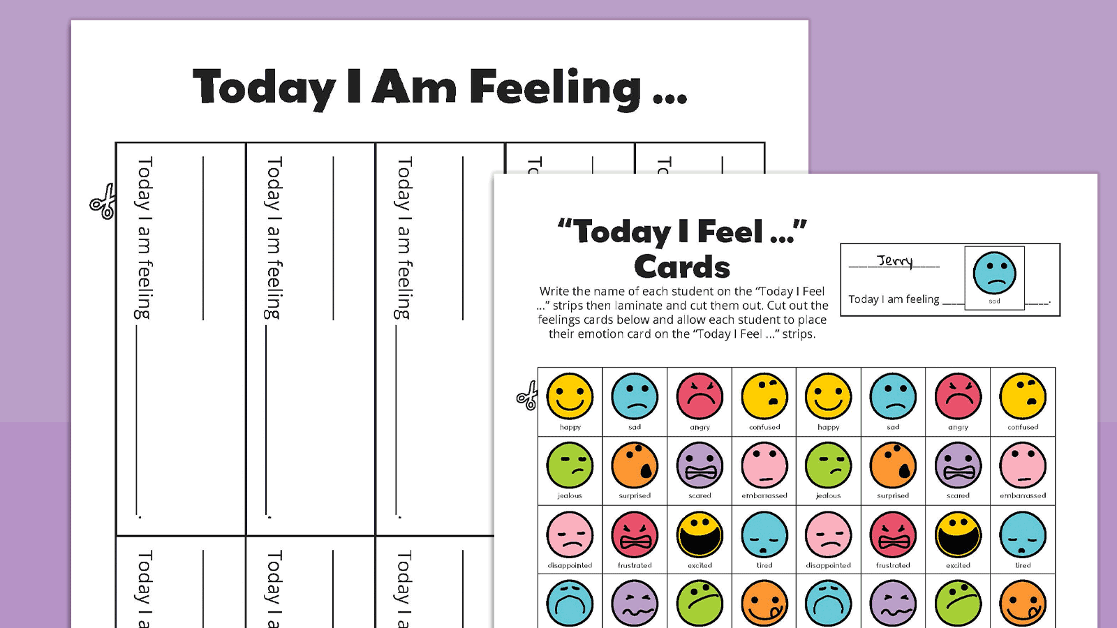 Printable today I Feel cards and chart gif.