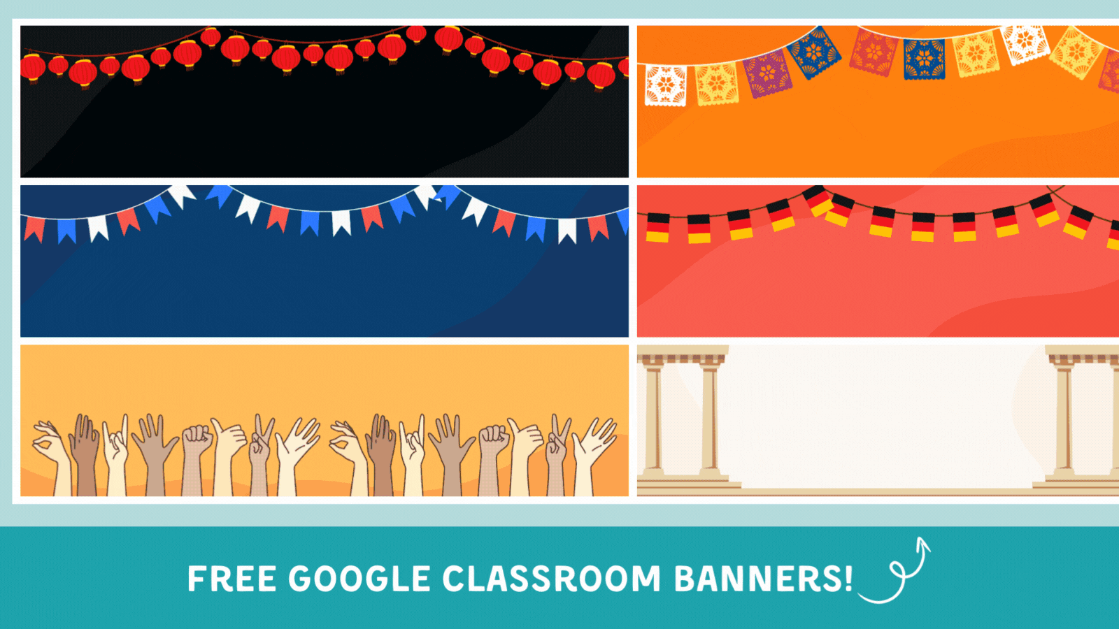 Rotating selection of Google Classroom banners for seasons, holidays, subjects, and themes