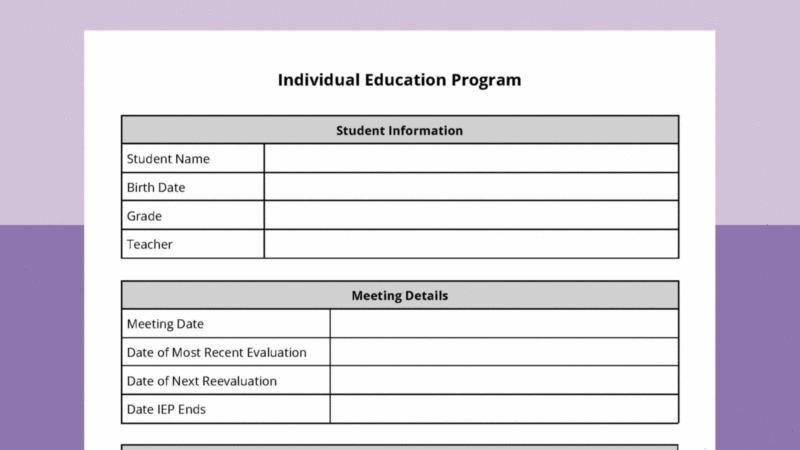 IEP example template page 1.