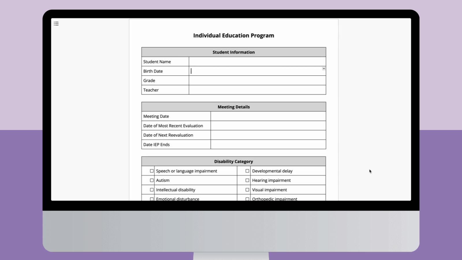 GIF of laptop scrolling through the pages of an IEP template.