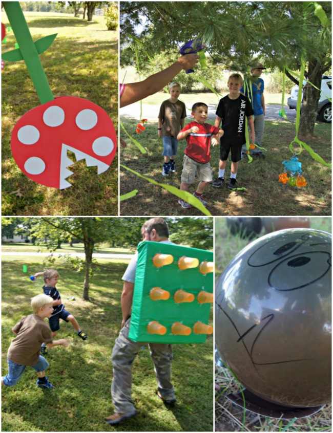 DIY Obstacle Courses for Kids: Super Mario A collage of photos showing children running through an obstacle course with a Super Mario theme