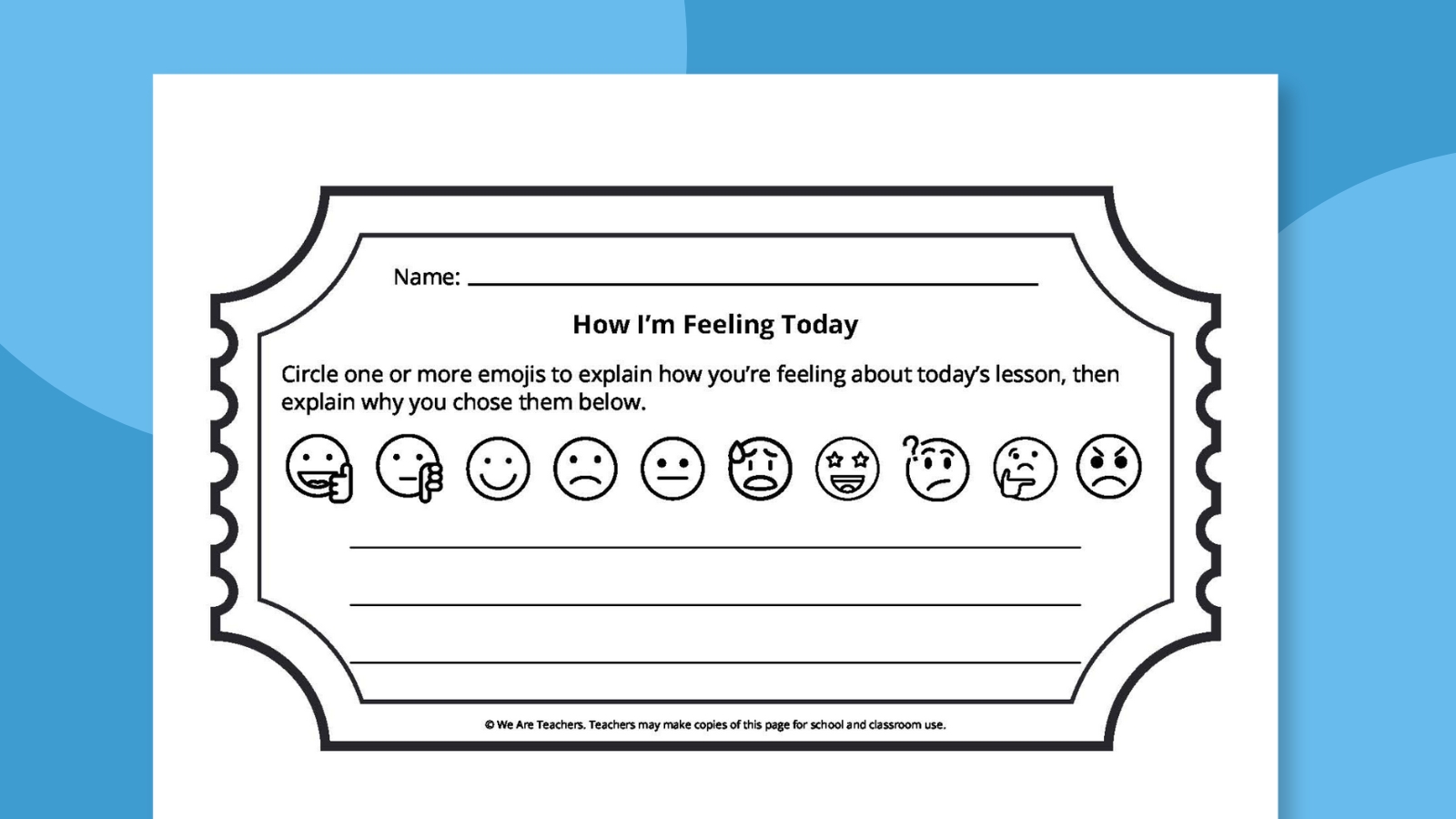 How I'm Feeling Today- exit ticket template