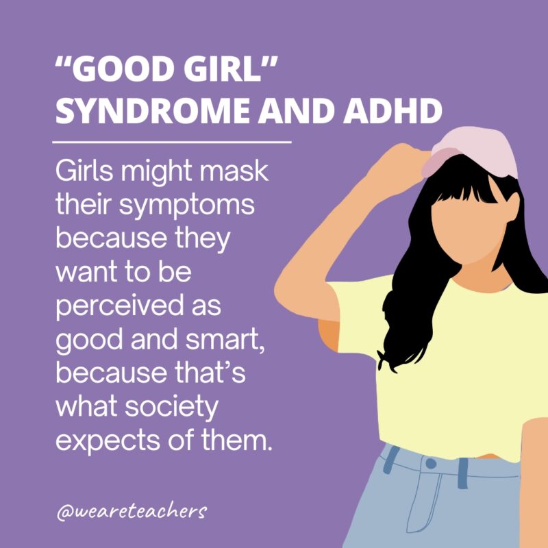 Good Girl Syndrome Definition of Good Girl Syndrome and ADHD with illustration of girl.