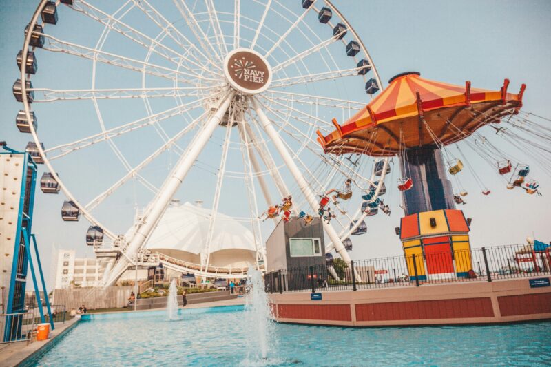 Ferris wheel with pool in foreground