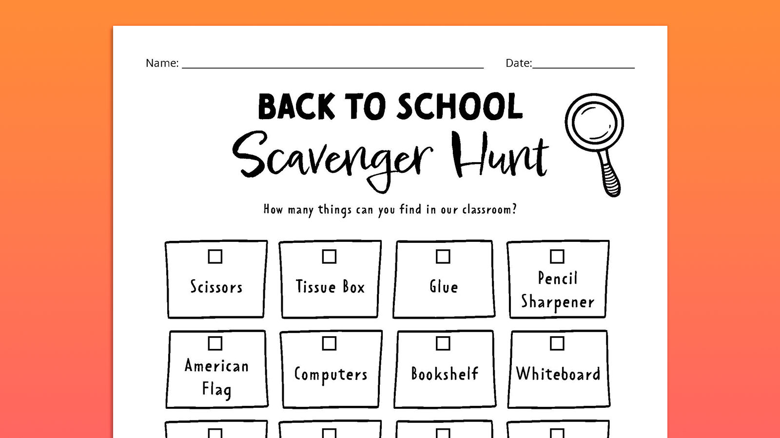 Back-to-School-Printable-7 First Day of School Printables - Classmate Bingo, Back to School Scavenger Hunt, All About Me Printable
