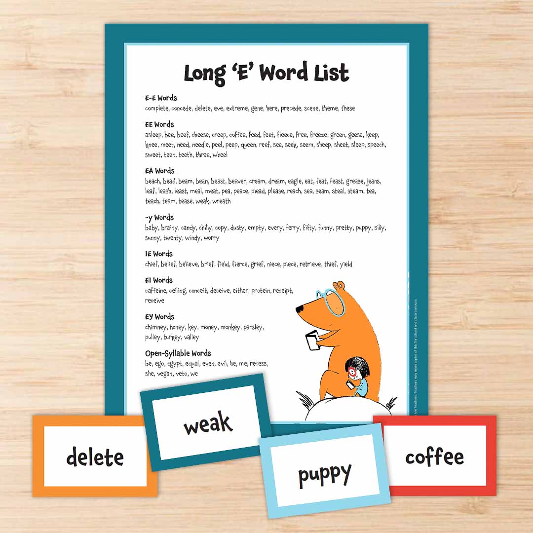 Long E Word List Square 2 Word List with examples