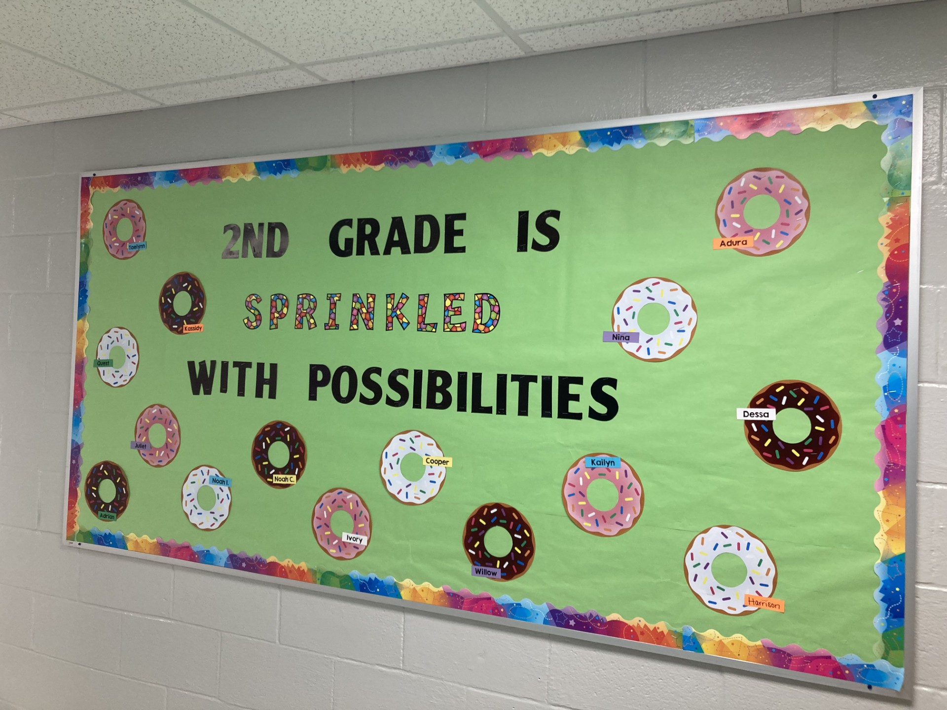 Donut-1 A bulletin board says 2nd grade is sprinkled with possibilities. It has donuts with sprinkles on them throughout.
