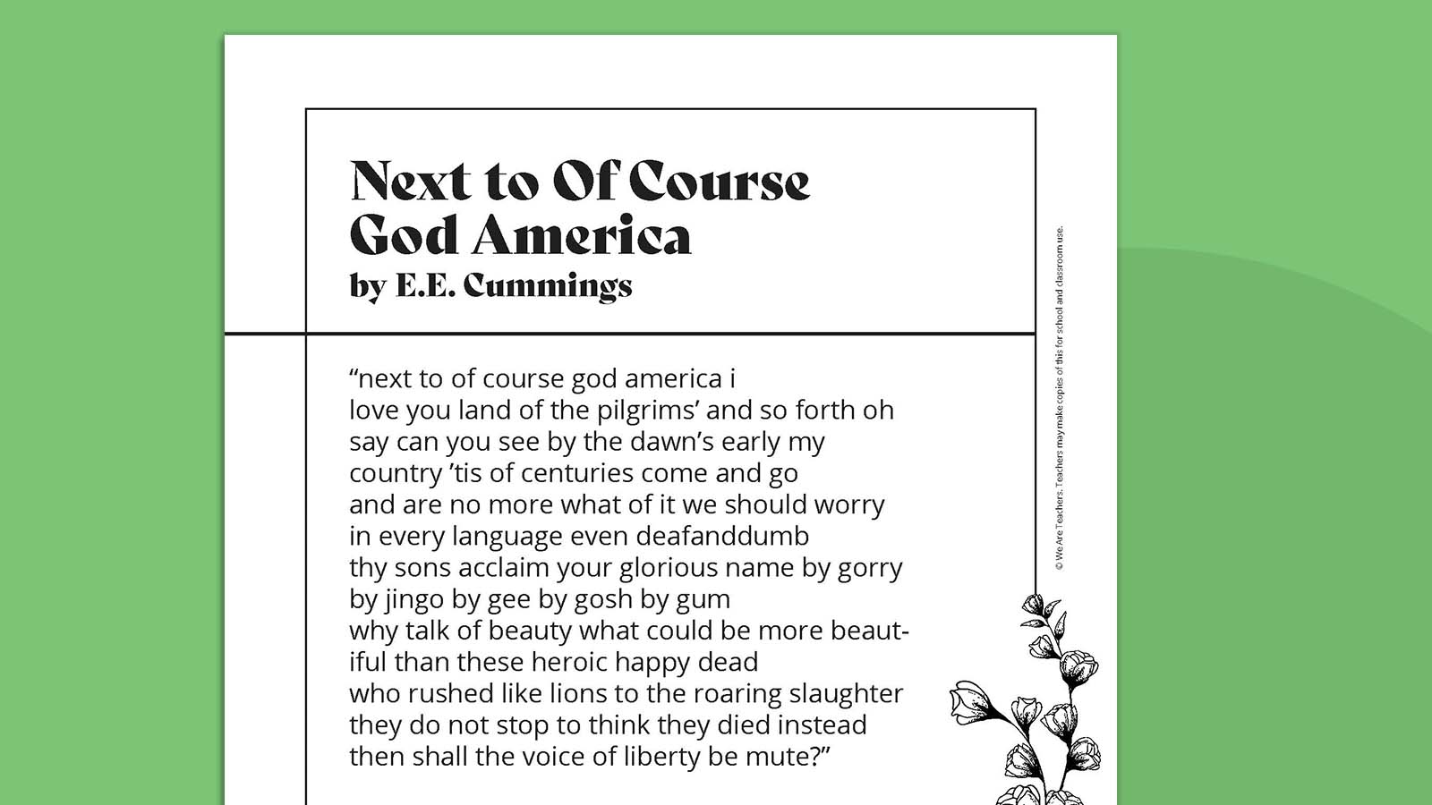 next to of course god america i
love you land of the pilgrims' and so forth oh
say can you see by the dawn's early my
country ’tis of centuries come and go ...