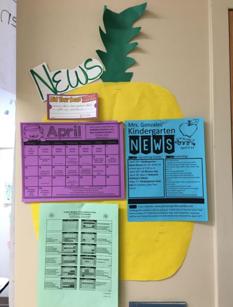 Pineapple News Bulletin Board A pineapple says News. It has some newsletters and a calendar.