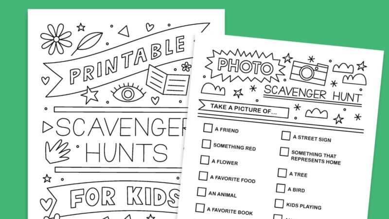 Scavenger Hunt Ideas for Kids Free printable scavenger hunts for kids pages, including a cover page and a photo hunt
