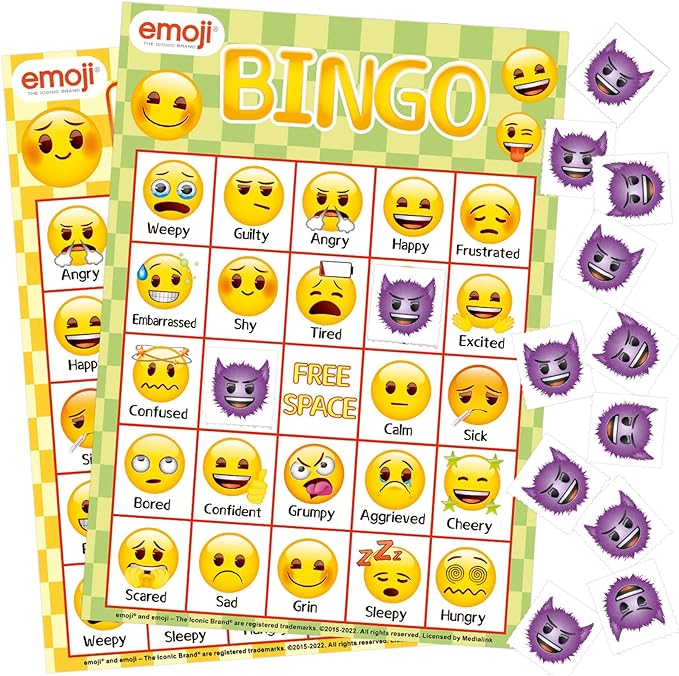 feelings-bingo feelings bingo game with cards with faces and chips